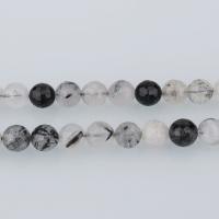 Schwarzer Rutilquarz Perle, rund, natürliche & verschiedene Größen vorhanden & facettierte, Bohrung:ca. 1mm, verkauft per ca. 15.5 ZollInch Strang