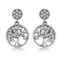 Tree Of Life Jewelry Earrings, Thailand Sterling Silver, tree of life design & different packing style for choice & micro pave cubic zirconia & for woman, Sold By Pair