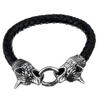 Bracelet homme, acier inoxydable, avec vachette cordon, dragon, bracelet tressé & pour homme & noircir, 27x18mm, 8.5mm, Vendu par Environ 9 pouce brin