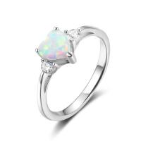Cubic Zirconia Micro Pave 925 Sterling Silver Rings with Opal Heart & micro pave cubic zirconia & for woman 2.25mm 6mm Sold By PC