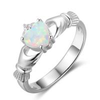 Cubic Zirconia Micro Pave 925 Sterling Silver Rings, with Opal, Heart, different size for choice & micro pave cubic zirconia & for woman, 6x8.5mm, Sold By PC