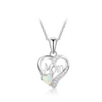 Opal Necklace 925 Sterling Silver with Opal Mother Day Jewelry & oval chain & micro pave cubic zirconia & for woman Heart Sold per Approx 17.7 Inch  Strand