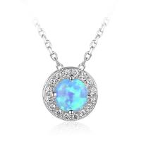 Opal Necklace 925 Sterling Silver with Opal oval chain & micro pave cubic zirconia & for woman Flat Round 5mm 7mm Sold per Approx 17.7 Inch  Strand