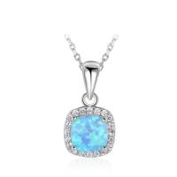 Opal Necklace 925 Sterling Silver with Opal oval chain & micro pave cubic zirconia & for woman Square Sold per Approx 17.7 Inch  Strand