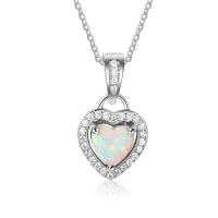 925 Sterling Silver, with Opal, Heart, oval chain & for woman, 10x17mm, Sold Per Approx 17.7 Inch Strand