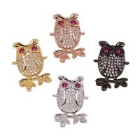 Cubic Zirconia Micro Pave Brass Connector, Owl, plated, micro pave cubic zirconia & 1/1 loop, more colors for choice, nickel, lead & cadmium free, 15x22x3mm, Hole:Approx 1mm, Sold By PC
