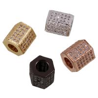 Cubic Zirconia Micro Pave Brass European Beads, Hexagon, plated, micro pave cubic zirconia, more colors for choice, nickel, lead & cadmium free, 9x8mm, Hole:Approx 4mm, Sold By PC