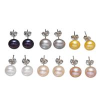 Freshwater Pearl Earrings, Brass, with paper box & Freshwater Pearl, platinum color plated, mixed colors, nickel, lead & cadmium free, 8-9mm, 6Pairs/Box, Sold By Box