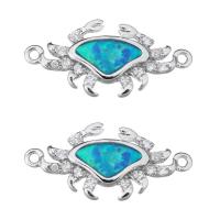 Cubic Zirconia Micro Pave Brass Connector with Opal Crab platinum plated micro pave cubic zirconia & 1/1 loop Approx 1mm Sold By Lot