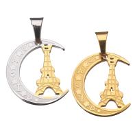 Bijoux pendentifs en acier inoxydable , Tour Eiffel, Placage, avec le motif de lettre, plus de couleurs à choisir, 21x24x2mm, Trou:Environ 5x8mm, Vendu par PC