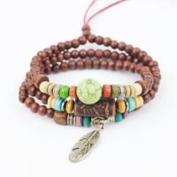 Wooden Necklace, Wood, with Turquoise & Tibetan Style, dyed & Unisex & also can be used as bracelet, 7mm, Sold Per Approx 22 Inch Strand