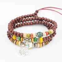 Wooden Necklace, Wood, with Turquoise & Tibetan Style, dyed & Unisex & also can be used as bracelet, 6mm, Sold Per Approx 22 Inch Strand