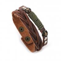 Leather Cord Bracelet with Waxed Linen Cord & Zinc Alloy Unisex & adjustable & multi-strand Sold Per Approx 10.5 Inch Strand