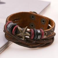 Leather Cord Bracelet, with Wood & Tibetan Style, Star, Unisex & adjustable & multi-strand, 210x22mm, Sold Per Approx 10.5 Inch Strand