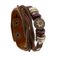 Bracelet cordon en cuir, avec bois & alliage de zinc, unisexe & réglable & à fils multiples, 210mm, Vendu par Environ 10.5 pouce brin