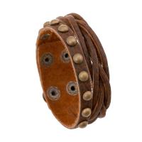 Leather Cord Bracelet, with Tibetan Style, Unisex & adjustable & multi-strand, 210x22mm, Sold Per Approx 10.5 Inch Strand