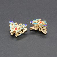 Imitation Cloisonne Tibetan Style Beads, Butterfly, gold color plated, enamel, lead & cadmium free, 13x12x8mm, Hole:Approx 1.5mm, 10PCs/Bag, Sold By Bag
