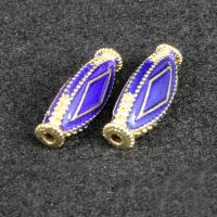 Imitation Cloisonne Tibetan Style Beads, Oval, gold color plated, enamel, blue, lead & cadmium free, 17x5mm, Hole:Approx 1.5mm, 10PCs/Bag, Sold By Bag