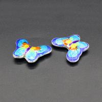Imitation Cloisonne Tibetan Style Beads, Butterfly, plated, enamel, more colors for choice, lead & cadmium free, 22x17mm, Hole:Approx 1.5mm, 10PCs/Bag, Sold By Bag