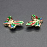 Imitation Cloisonne Tibetan Style Beads, Butterfly, plated, enamel, more colors for choice, lead & cadmium free, 21x14mm, Hole:Approx 1.5mm, 10PCs/Bag, Sold By Bag