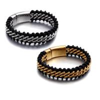 Men Bracelet, Titanium Steel, with Leather, plated, braided bracelet & for man, more colors for choice, 18mm, Sold Per Approx 8.5 Inch Strand