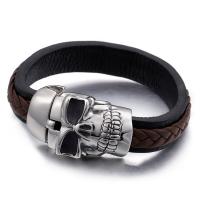 Men Bracelet Titanium Steel with Leather for man & blacken 15mm Sold Per Approx 8.5 Inch Strand