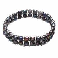 Freshwater Cultured Pearl Bracelet, Freshwater Pearl, with Copper Coated Plastic, for woman & 2-strand, black, 4-5mm, Sold Per Approx 6.5 Inch Strand