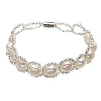 Bracelet en perles de culture d'eau douce, perle d'eau douce cultivée, avec perles de rocaille en verre, pour femme, blanc, 8-9mm, Vendu par Environ 7.5 pouce brin