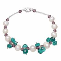 Freshwater Cultured Pearl Bracelet, Freshwater Pearl, with Crystal & Glass Seed Beads, Tibetan Style lobster clasp, Potato, for woman & faceted, white, 6-7mm, Sold Per Approx 7.5 Inch Strand