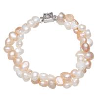 Bracelet en perles de culture d'eau douce, perle d'eau douce cultivée, avec alliage de zinc, pour femme & 2 fils, 7-8mm, Vendu par Environ 7.5 pouce brin