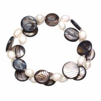 Édesvízi Shell Karkötő, -val Édesvízi gyöngy & Glass Seed Beads, a nő & 2-strand, 14x3mm, Naponta eladott Kb 7.5 inch Strand
