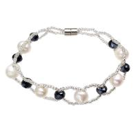 Sötvatten odlade Pearl Bracelet, Freshwater Pearl, med Kristall & Glass Seed Beads, för kvinna & fasetterad, 7-8mm, Såld Per Ca 7.5 inch Strand