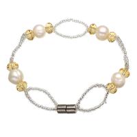 Bracelet en perles de culture d'eau douce, perle d'eau douce cultivée, avec cristal & perles de rocaille en verre, pomme de terre, pour femme & facettes, blanc, 8-9mm, Vendu par Environ 7.5 pouce brin