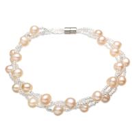 Sötvatten odlade Pearl Bracelet, Freshwater Pearl, med Glass Seed Beads, Potatis, för kvinna, rosa, 5-6mm, Såld Per Ca 7.5 inch Strand