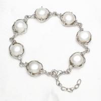 Bracelet en perles de culture d'eau douce, perle d'eau douce cultivée, avec alliage de zinc, Placage de couleur platine, pour femme & avec strass, blanc, 10-11mmuff0c13x27mm, Vendu par Environ 6.5 pouce brin