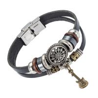 Unisex Bracelet, Leather, with Tibetan Style, Guitar, multi-strand, 190x10mm, Sold Per Approx 7.5 Inch Strand