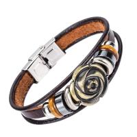 Zinc Alloy Bracelet Leather with Wood & Zinc Alloy Flower Unisex & Sold Per Approx 7.5 Inch Strand