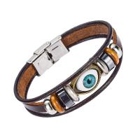 Tibetan Style Bracelet, Leather, with Wood & Tibetan Style, Horse Eye, Unisex & evil eye pattern & 3-strand, 190x10mm, Sold Per Approx 7.5 Inch Strand