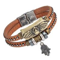 Tibetan Style Bracelet, Leather, with Tibetan Style, Hamsa, Unisex & with rhinestone & multi-strand, 195x13mm, Sold Per Approx 7.5 Inch Strand
