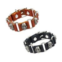 Unisex Bracelet, Leather, with Tibetan Style, Skull, adjustable, more colors for choice, 290x15mm, Sold Per Approx 9.5 Inch Strand