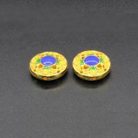 Imitation Cloisonne Tibetan Style Beads, Flat Round, gold color plated, enamel, yellow, lead & cadmium free, 17mm, Hole:Approx 1.5mm, 10PCs/Bag, Sold By Bag