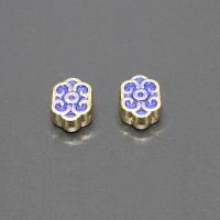 Imitation Cloisonne Tibetan Style Beads, gold color plated, enamel, blue, lead & cadmium free, 12x8mm, Hole:Approx 1.5mm, 10PCs/Bag, Sold By Bag