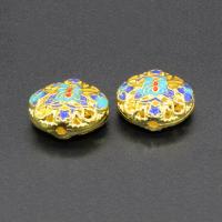 Imitation Cloisonne Tibetan Style Beads, Flat Round, gold color plated, enamel & hollow, lead & cadmium free, 8mm, Hole:Approx 1.5mm, 10PCs/Bag, Sold By Bag