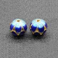 Brass Jewelry Beads, Round, gold color plated, imitation cloisonne & enamel & hollow, nickel, lead & cadmium free, 10mm, Hole:Approx 1.5mm, 10PCs/Bag, Sold By Bag