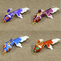 Brass Jewelry Pendants, Fish, gold color plated, imitation cloisonne & enamel, more colors for choice, nickel, lead & cadmium free, 65mm, Hole:Approx 2mm, 10PCs/Bag, Sold By Bag