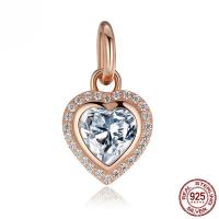925 Sterling Silver European Pendant Heart real rose gold plated for woman & without troll & with cubic zirconia Approx 4.5-5mm Sold By PC