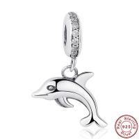 925 Sterling Silver European Pendant Dolphin micro pave cubic zirconia & for woman & without troll 10mm Approx 4.5-5mm Sold By PC