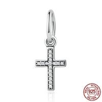 Thailand Sterling Silver European Pendant Cross micro pave cubic zirconia & for woman & without troll 10mm Approx 4.5-5mm Sold By PC