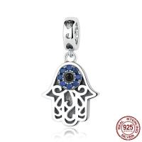 Thailand Sterling Silver European Pendant Hamsa evil eye pattern & micro pave cubic zirconia & for woman & without troll Approx 4.5-5mm Sold By PC