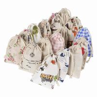 Schmuckbeutel Taschen, Baumwollgewebe, mit Hanfgarn, gemischtes Muster, 100x140mm, 50PCs/Tasche, verkauft von Tasche